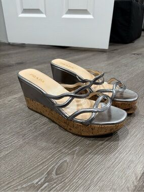 Prada silver wedge sandals